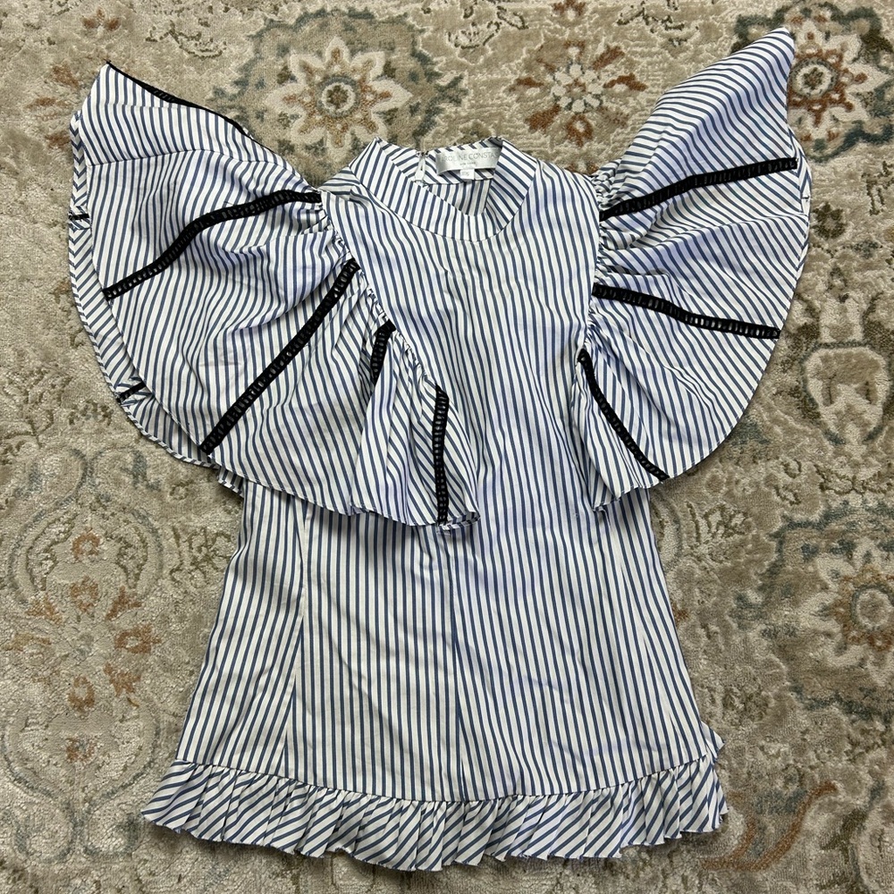 Caroline Constas Black and White Striped Ruffle Sleeve Blouse